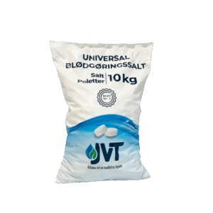 Pose med JVT blødgøringssalt 10 kg – universelle salttabletter godkendt til drikkevand, ideelle til regenerering af blødgøringsanlæg for kalkfrit og blødt vand i hjemmet.
